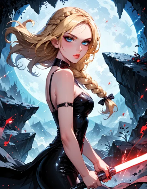 dark fantasy art of score_9, score_8_up, score_7_up, rating_questionable, fantasy, lighting, epicphoto 1girl, solo, sith lord (a...