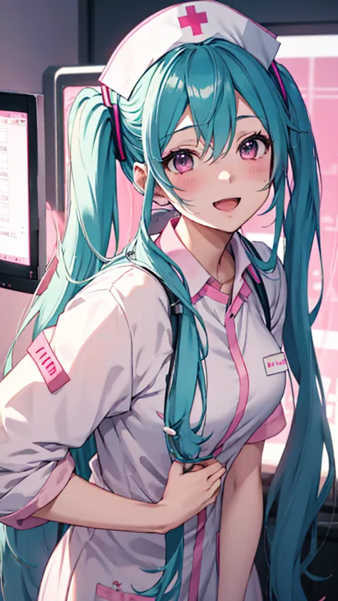 nurse uniform,no nurse cap、no nurse cap on、no nurse cap on、no nurse cap、 no nurse cap、hatsune miku,wearing a pink uniform、 , 最hi...