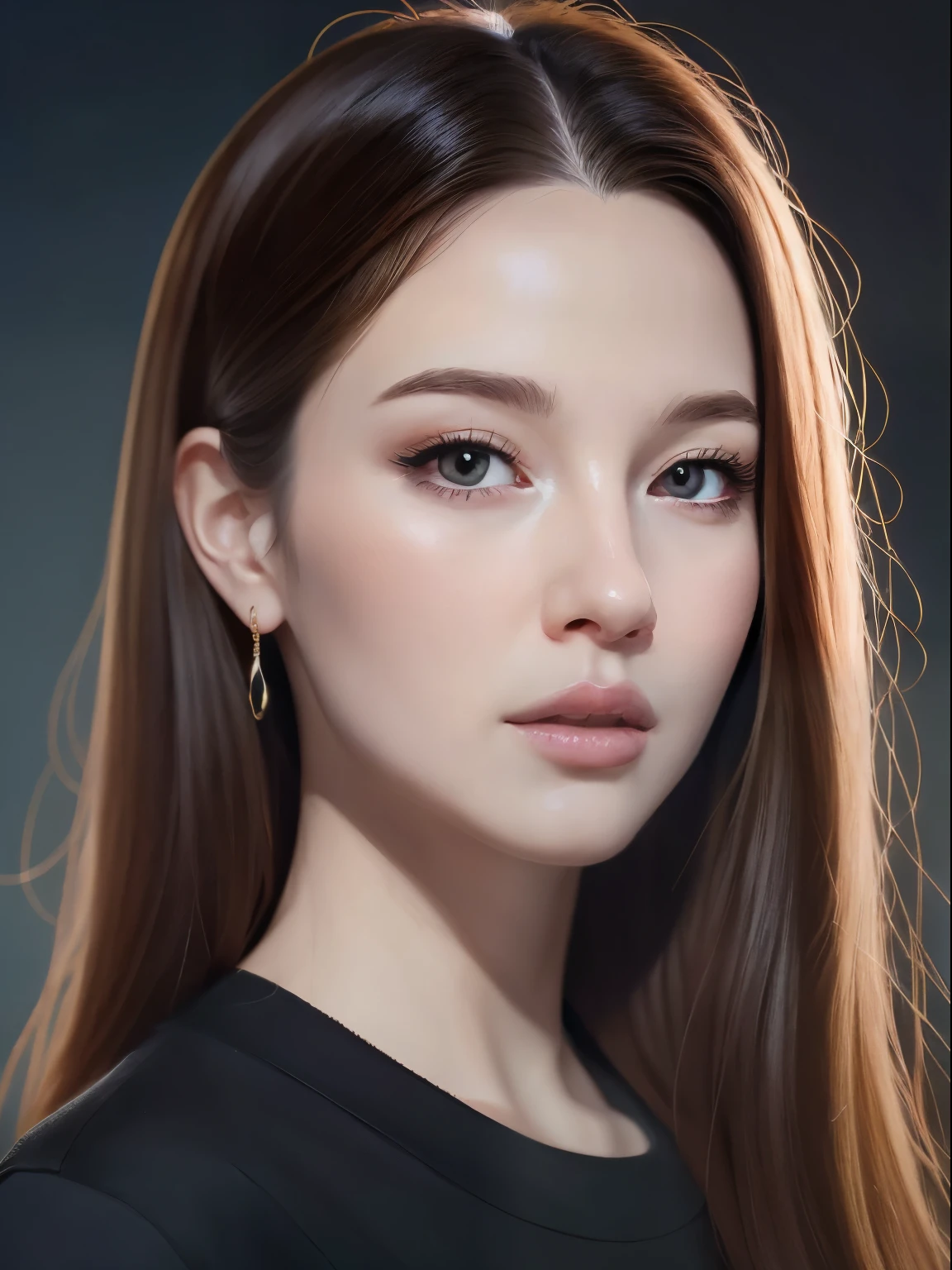 Portrait of a woman with long hair wearing a black shirt, Digital illustration portrait, In Bowater&#39;s art style, Portrait of Blackpink Josh, digital portrait, digital art portrait, Realism art style, high quality portrait, 🤤 girl portrait, realistic art style, # 1 Best digital painting ever, #1 Best digital painting ever, glossy digital painting