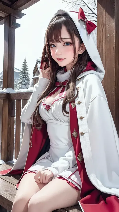 ((works of masters))，(ultra-high resolution)，1 girl, sitting, lolita costume，cloak (snow, outdoor activities in winter:1.2),outs...