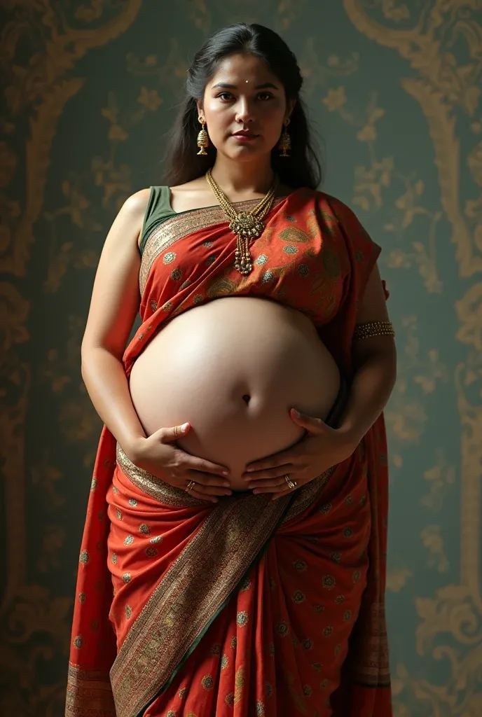 skinny voluptuous pregnant Indian woman. sari. gigantic breasts. gigantic belly.