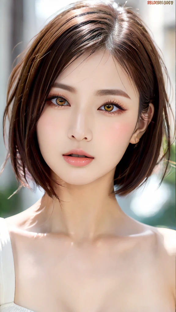 (masterpiece:1.3), (8k, Realistic, RAW Photos, Best image quality: 1.4), Japanese, (1 girl), Beautiful Face, (A vivid face), (short hair:1.3), Beautiful hairstyle, Realistic eyes, Beautiful Eyes, (Realistic Skin), Beautiful Skin, charm, Ultra-high resolution, Attention to detail, Golden Ratio, Detail Makeup、Completely naked、The clavicle is visible、Daytime、look up、look up、Please open your mouth a little、Sticking out tongue、Yellow eyeshadow、Long eyelashes、Sharp eyes、Zoom Face、Kissing Face、Wink、Prominent cleavage:2.0、Nipples