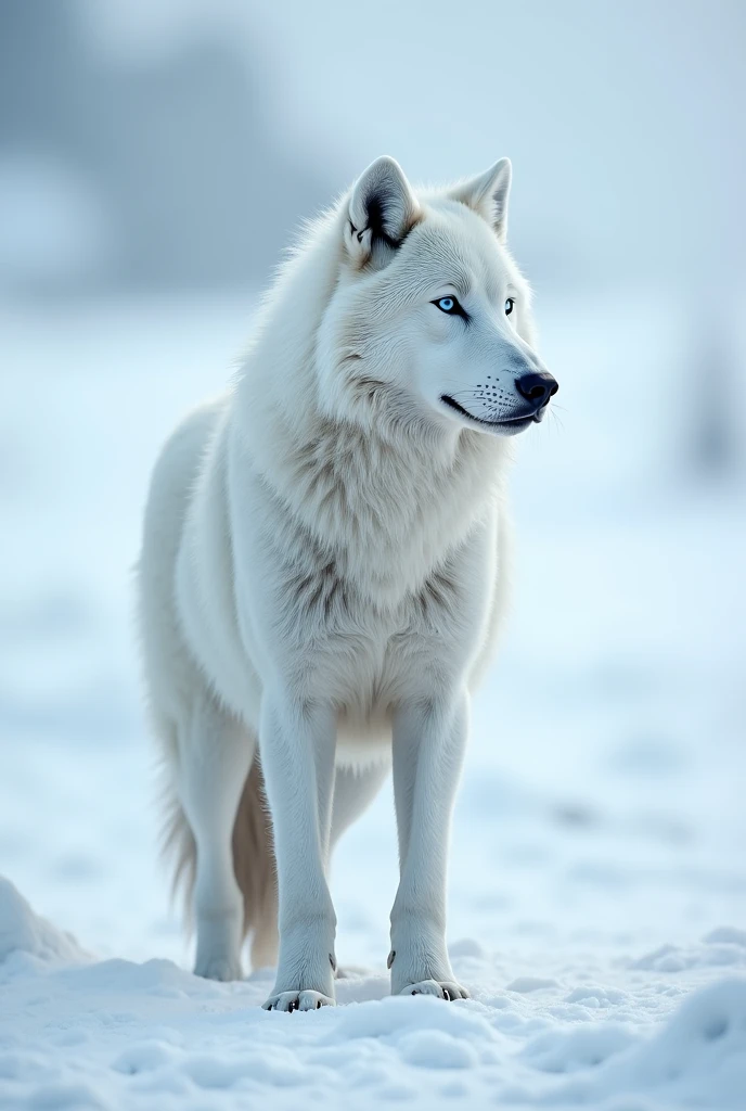 (photorealism:1.2), 


**In the heart of the Arctic tundra, a majestic white wolf stands alone against the backdrop of a vast, snowy landscape. Its piercing blue eyes scan the horizon, alert. The wolf's thick, white fur blends seamlessly with the snow, providing perfect camouflage. As the alpha of its pack, it exudes strength and leadership, guiding its family through the harsh, frozen wilderness. The air is crisp and silent, save for the occasional howl that echoes through the icy expanse. This white wolf is a symbol of resilience and survival, embodying the spirit of the wild Arctic.**



