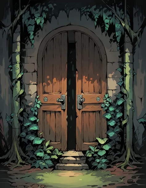 closed door with vines, locked