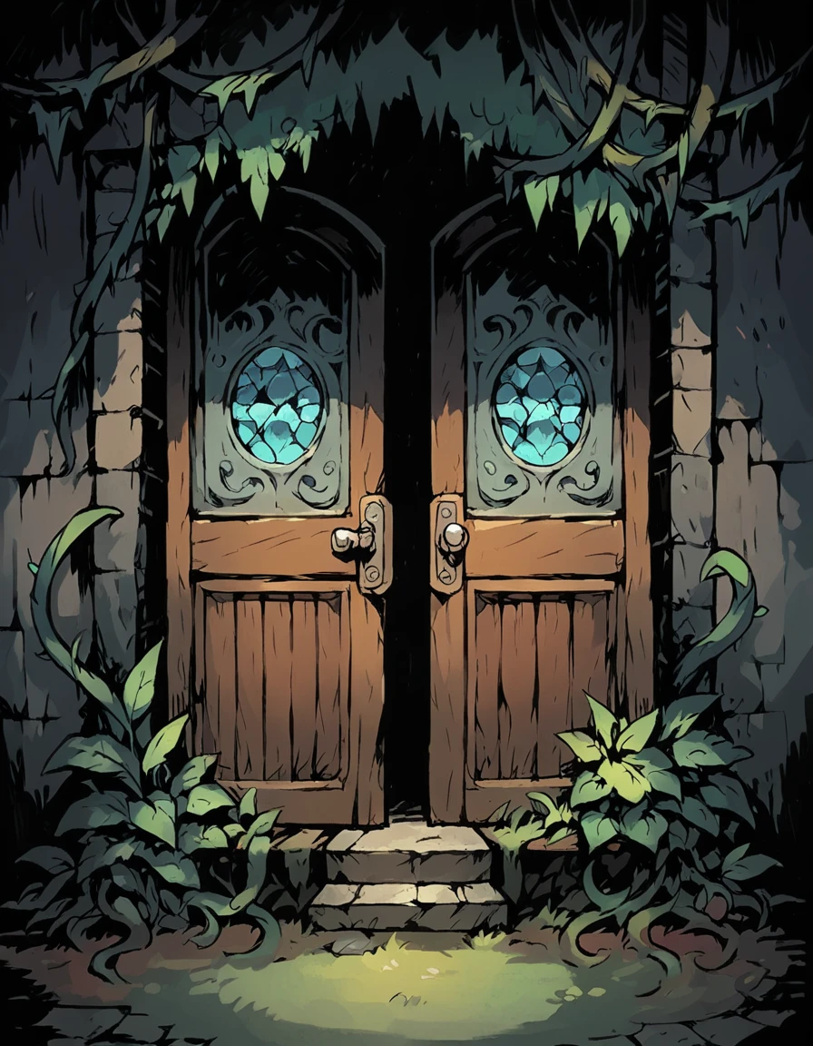 closed door with vines, locked
