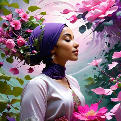 beautiful hijab a captivating digital painting, inspired by the exclusive style of norman rockwell, featuring a serene young wom...