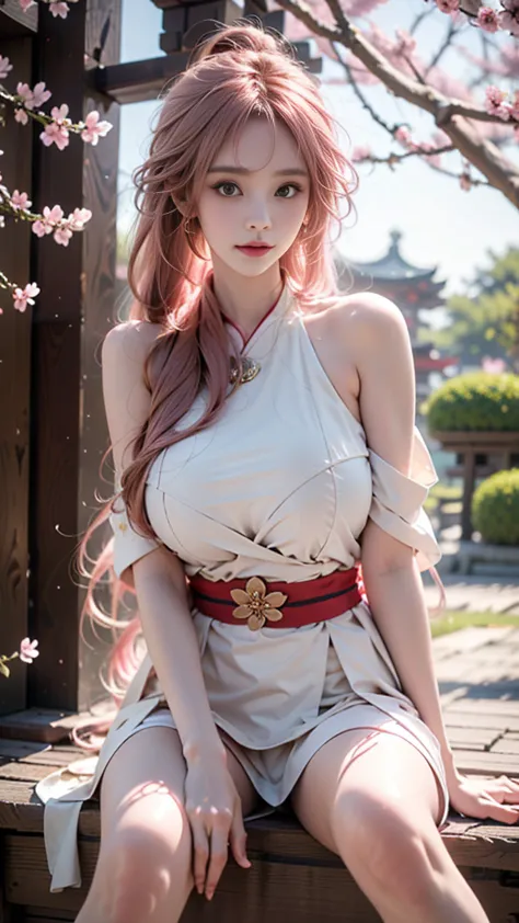 shenzi shenzi,1girl,long hair,pink hair,pink eyes,very long hair,hair_ornament, highly detailed open layed kimono with sash and ...