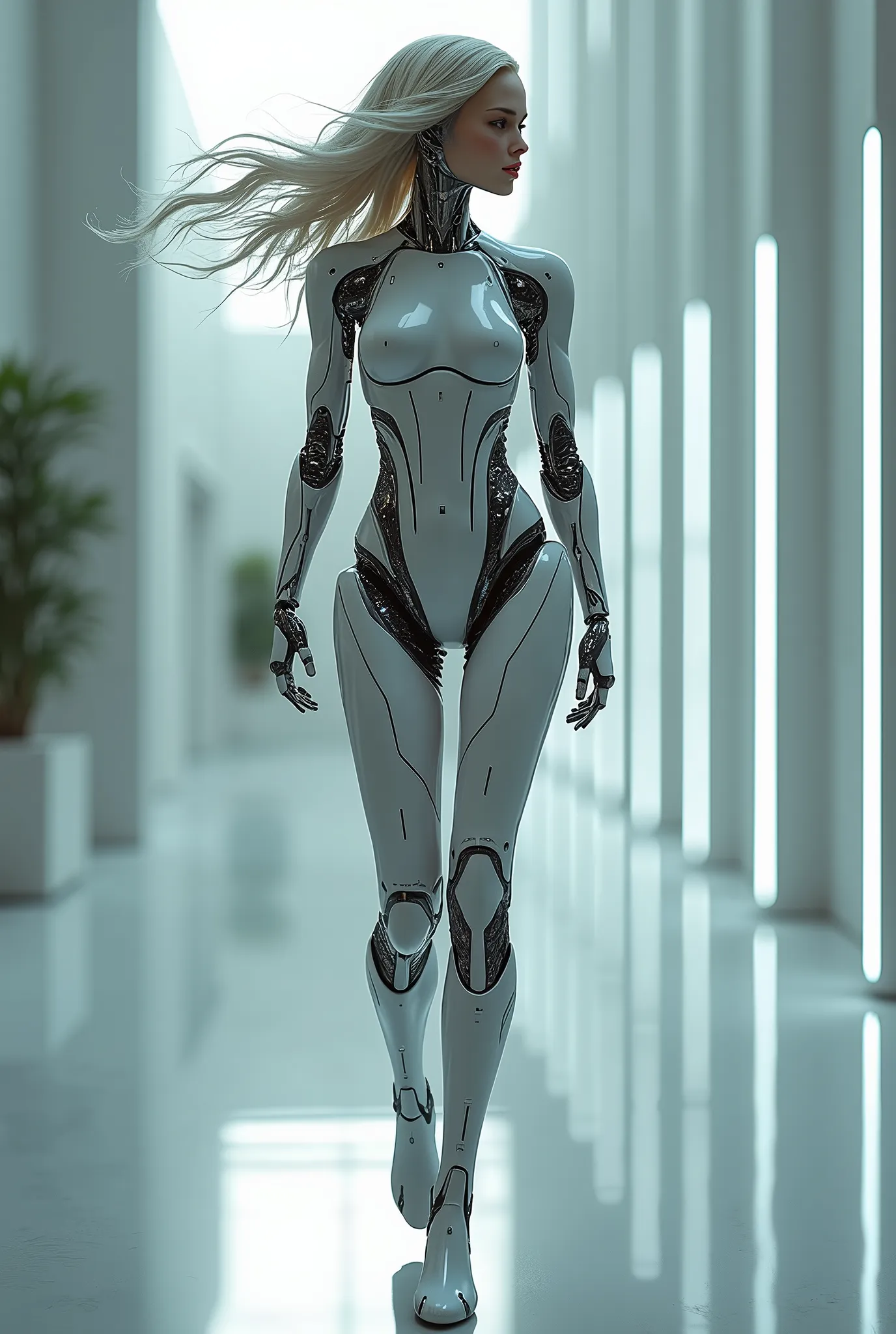 gorgeous female robot, gynoid, mechanical