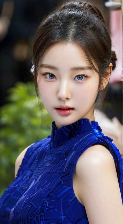 a close-up of a young girl in a blue dress and bluelike eyes, beautiful south korean woman, jennie pink black, beautiful young korean woman, gorgeous young korean woman, korean female actress, Young adorable korean face, cute korean actress, heonhwa choe, korean woman, Hwang Se - En, Lee Ji Eun, lee ji-eun, korean women fashion model