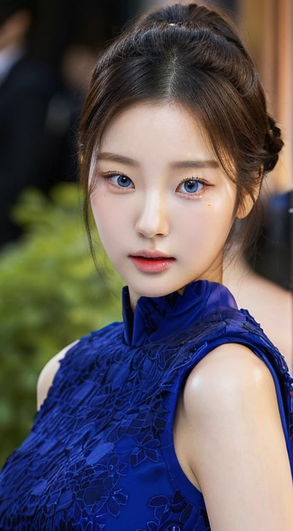 a close-up of a young girl in a blue dress and bluelike eyes, beautiful south korean woman, jennie pink black, beautiful young korean woman, gorgeous young korean woman, korean female actress, Young adorable korean face, cute korean actress, heonhwa choe, korean woman, Hwang Se - En, Lee Ji Eun, lee ji-eun, korean women fashion model