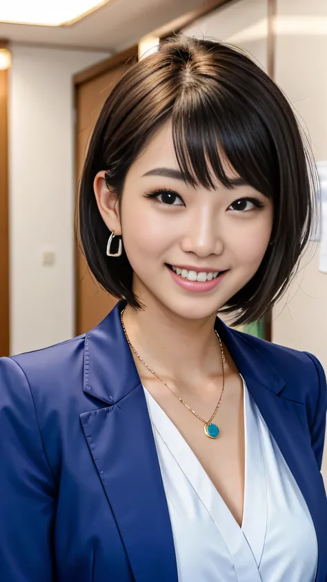 raw photos, high resolution, very detailed, intricate details, a neat and clean japanese woman、ear piercing、、short hair、office l...