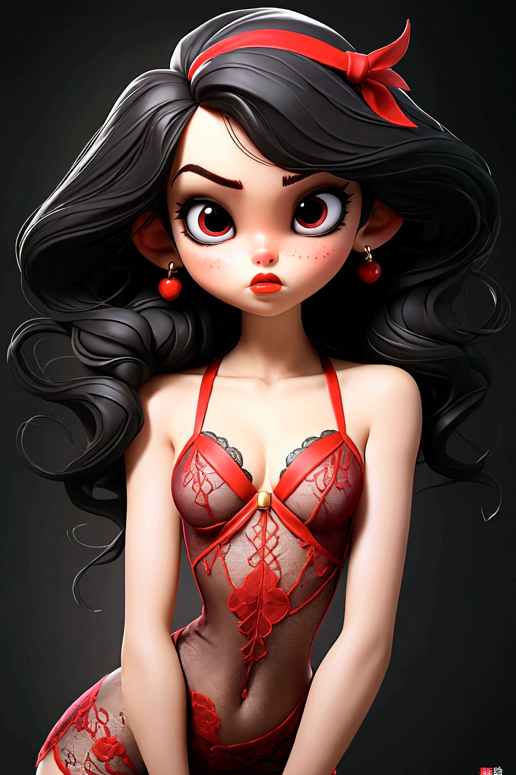 (Full body picture wide view) of heroic mad little child girls sisters in seductive transparent lace red lingerie with lace and patterns, controlling other men, detailed anatomical features, high resolution, masterpiece, extremely detailed, the best quality, 8k, structured skin, super detailed, long black hair, french bangs, breasts, blushing, fangs, makeup, heterochromia, bashful, biting lip, one eye closed, red lips, faceGanzkörper-Charakterblatt, 