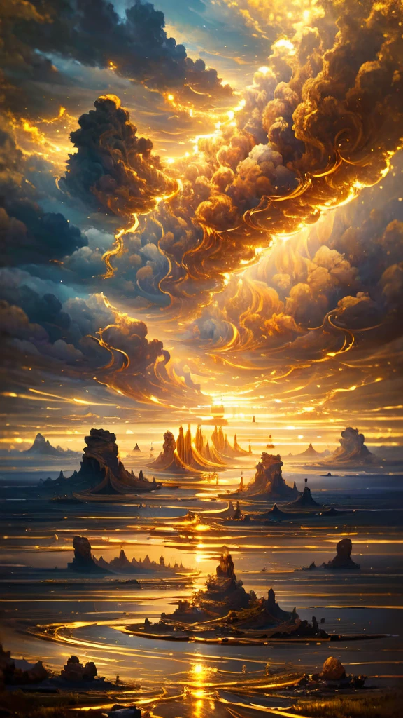 high high quality， Clouds， Golden clouds， epic landscapes， Ray traching， 8K， tmasterpiece，Colorful，Vivid colors