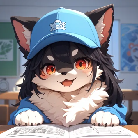 anime style drawing of a dog wearing a hat and baseball cap, very very beautiful furry art, pov furry art, furry art, furry art!...