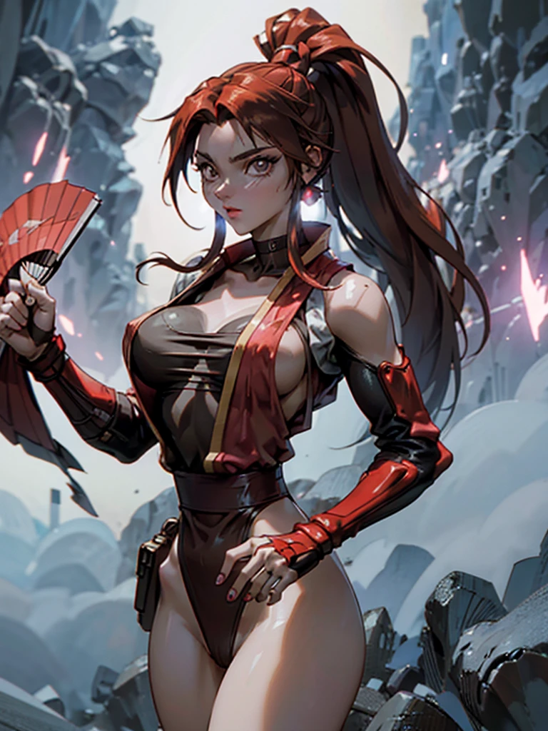 30 year old woman, alone, alone, athletic, long brown hair with a ponytail, holds large fans in her perfect and beautiful hands, wears red ninja clothes, sensual look, ninja pose when attacking, looking at the viewer , cinematic, ultra sharp focus, award winning photography, perfect contrast, high sharpness, depth of field, ultra detailed photography, global illumination, fluid, ultra high definition, 8k, Unreal Engine 5, ultra sharp focus, photography award-winning, art season trends,
