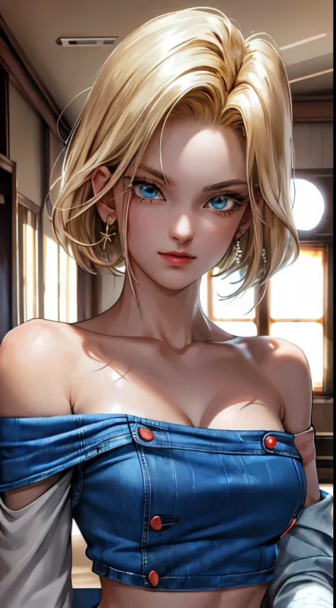 tmasterpiece， best quality at best， ultra - detailed， absurderes， portrait beautiful android18db， solo， 耳nipple ring， jewely， (o...