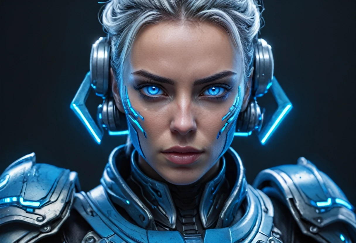 FACE WOMAN powerful armor, sharp look,
Frost, Calls, perfect details, (Best Quality, 4k,
High resolution, masterpiece:1.2), ultra detailed,
realist:
1.37, HDR, studio lighting, vivid colors, (cyberpunk,
Futuristic) style, lcy Blue Color Scheme, dynamic
lighting. MOD ULTRA FACE 8k laser eyes