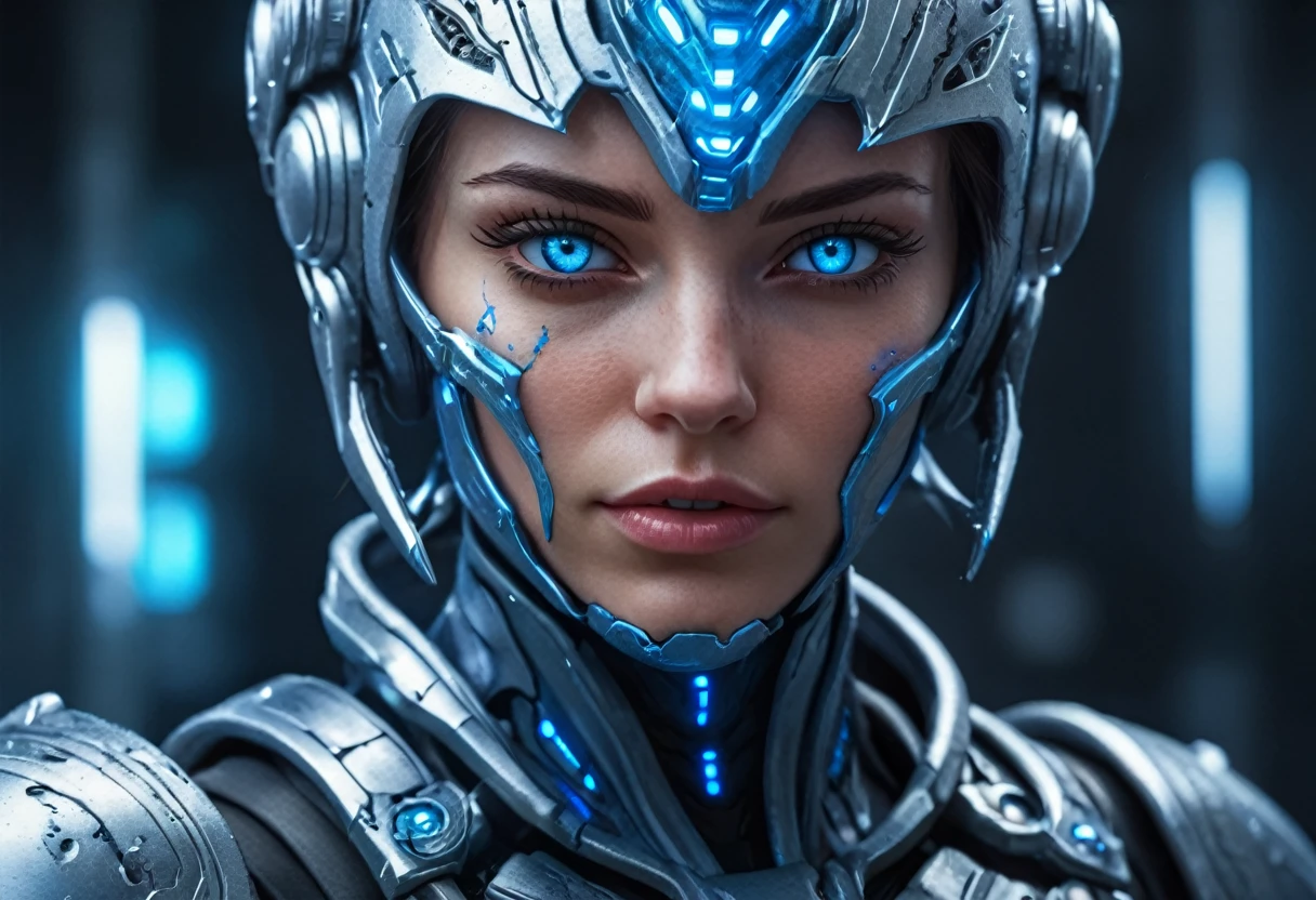 FACE WOMAN powerful armor, sharp look,
Frost, Calls, perfect details, (Best Quality, 4k,
High resolution, masterpiece:1.2), ultra detailed,
realist:
1.37, HDR, studio lighting, vivid colors, (cyberpunk,
Futuristic) style, lcy Blue Color Scheme, dynamic
lighting. MOD ULTRA FACE 8k laser eyes