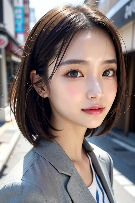 with the backdrop of tokyo alleys、1 girl、independent、look forward to、light eye makeup、brown hair color、flat 、hair blowing in the...