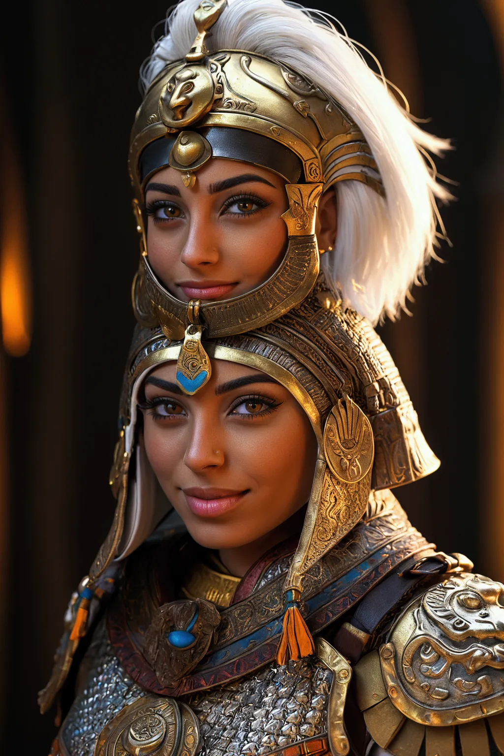 female egyptian paladin, egyptian style, detailed golden eyes, detailed white short hair, detailed lips, extremely detailed face...