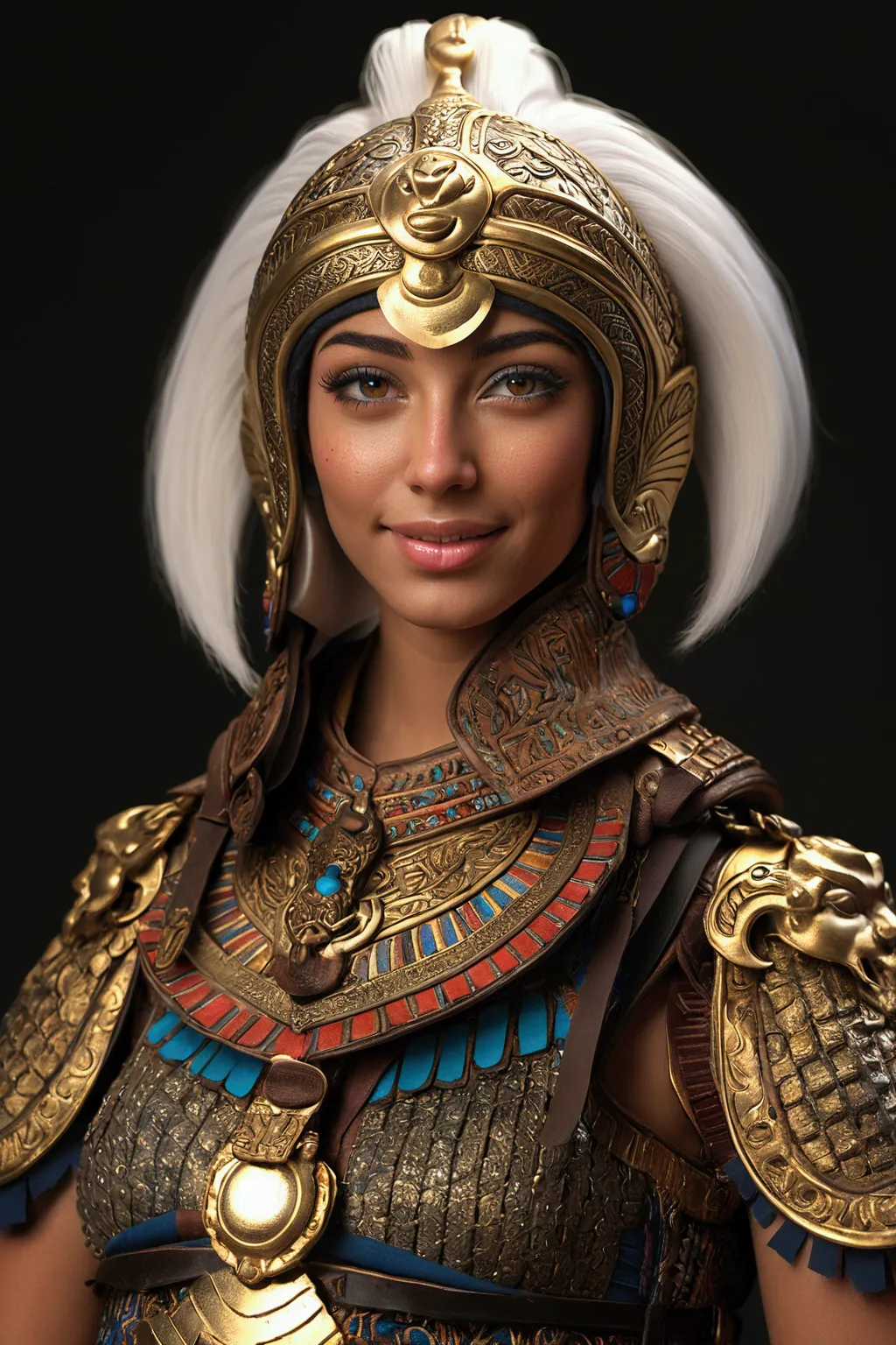 female egyptian paladin, egyptian style, detailed heavenly eyes shining lightly, detailed white short hair, detailed lips, extre...