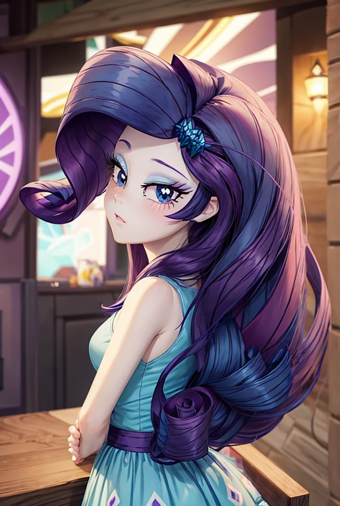 Rarity My Little Pony Equestria Girls, Long hair, Purple hair, Blue eyes, Rarity's Hairstyle