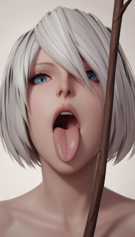 (masterpiece) (best quality) (detailed) (8k) (sharp focus), 1 female, yorha 2b, naked,3d, realistic,  blue eyes,  face close up,...