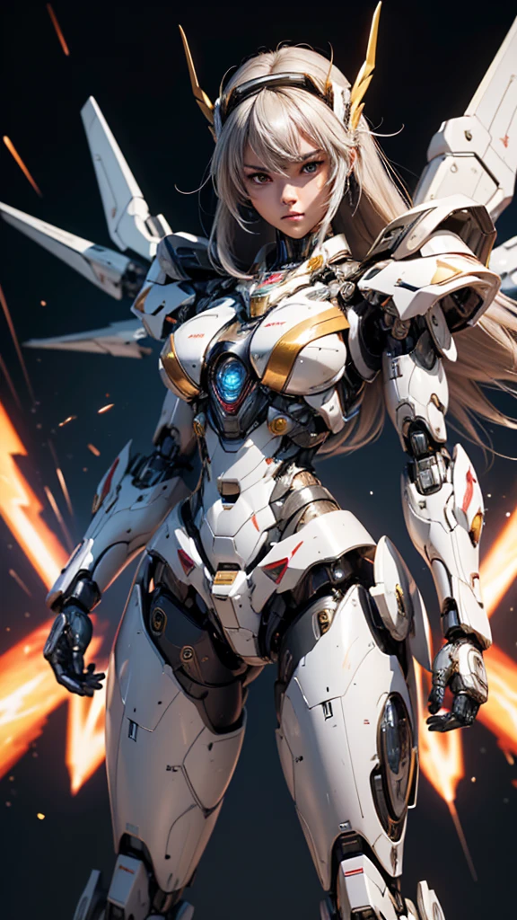 Textured skin, Super Detail, high details, High quality, Best Quality, hight resolution, 1080p, hard disk, Beautiful,(Super Heroine),(Mecha Queen),Oppai Missile,beautiful cyborg woman,Mecha Cyborg Girl,Battle Mode,Girl with a Mecha Body,She wears a battle cyborg mech with a weapon,Fulll body Shot