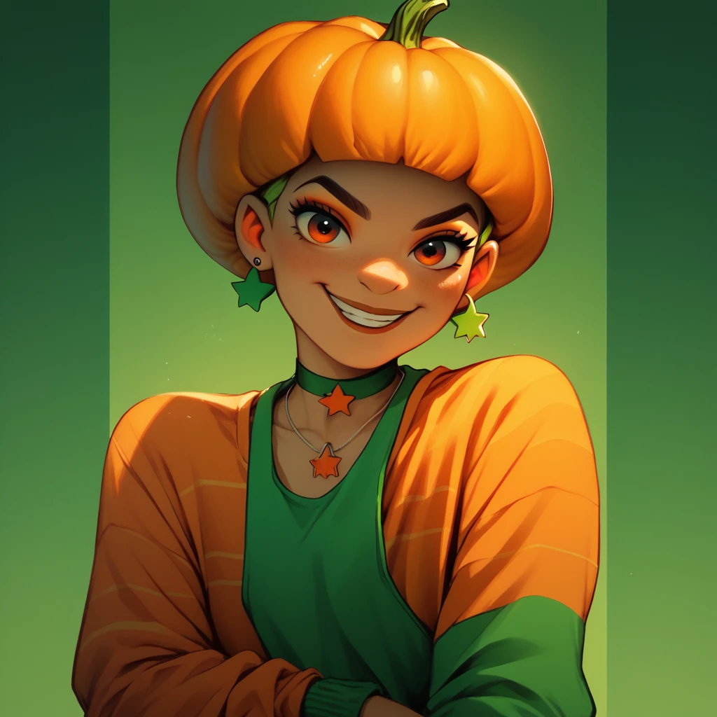 disney style,  Pumpkin Rapper with red orange and green color palette