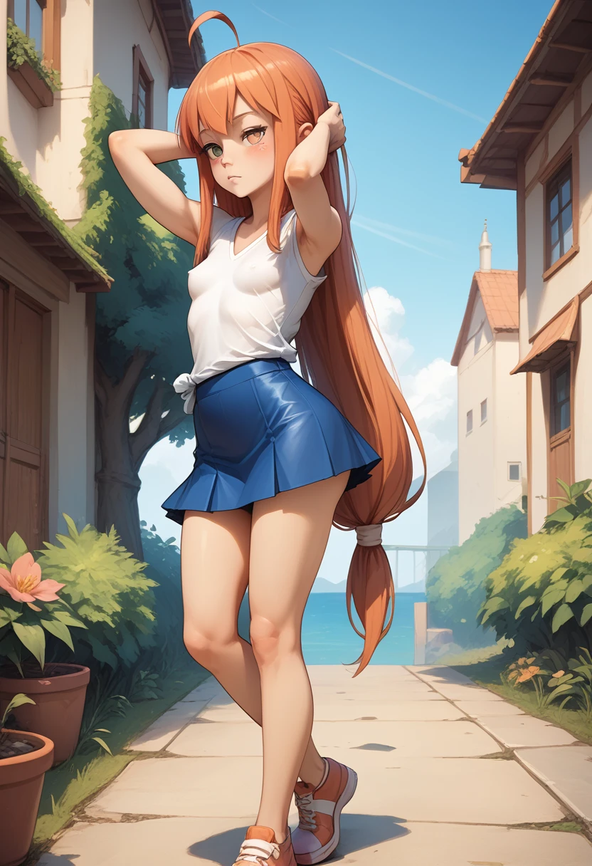 2, tight silk tight mini skirt, perfect hips, small breasts, very long hair, skinny girl, nekomiyahinata