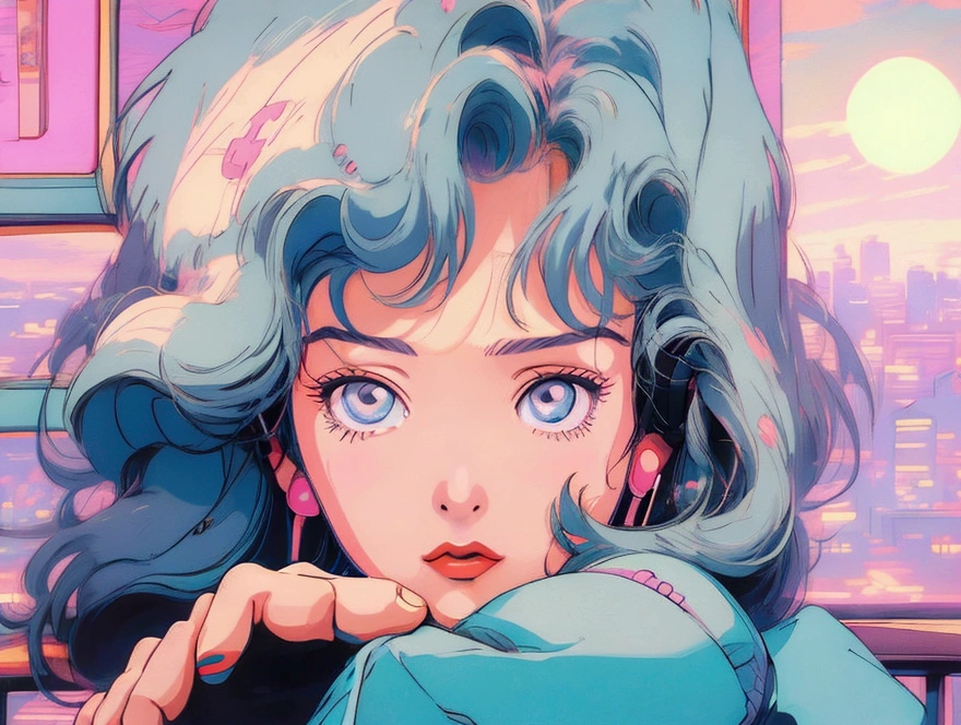 (80's, retro, city pop poster:1.5), (album cover), (masterpiece, best quality, Highest quality), (anime, illustration), (pastel colors:1.4), best photo pose, dynamic angle, solo girl, perfect detail eyes, 
Retro arcade anime girl, Anime atmosphere of the 80s, 80s anime style, Retro Anime Girls, 1980's anime style, Retro anime images, Anime atmosphere,
BREAK
listening to the music, in the night, metropolis, wearing head phone, neon light,