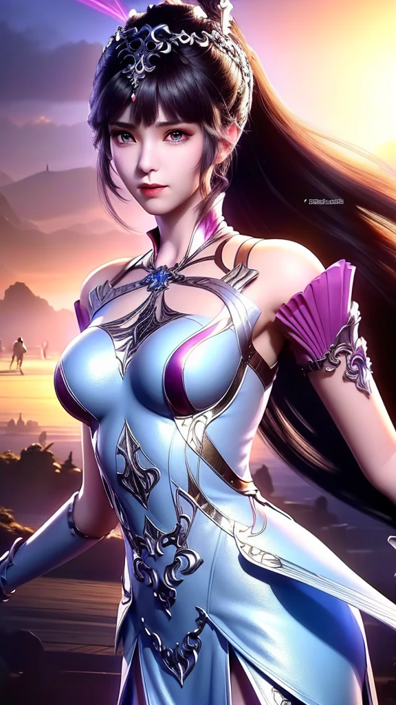 Close-up of a woman in a silver blue dress, Cheng Weipan Art Station, Xiuxian Technology Sense, detailed fantasy art, Stunning character art, Epic and beautiful character art, beautiful armor, Extremely detailed artistic sprouts, Detailed digital animation art, Art site Pixiv on Artgerm, Armor girl, Exquisite and intricate headdresses and jewelry