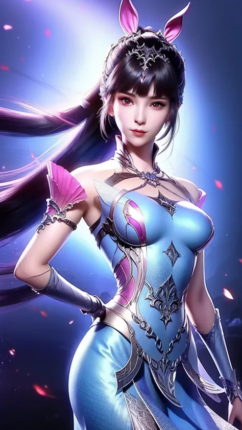 close-up of a woman in a silver blue dress, cheng weipan art station, xiuxian technology sense, detailed fantasy art, stunning c...