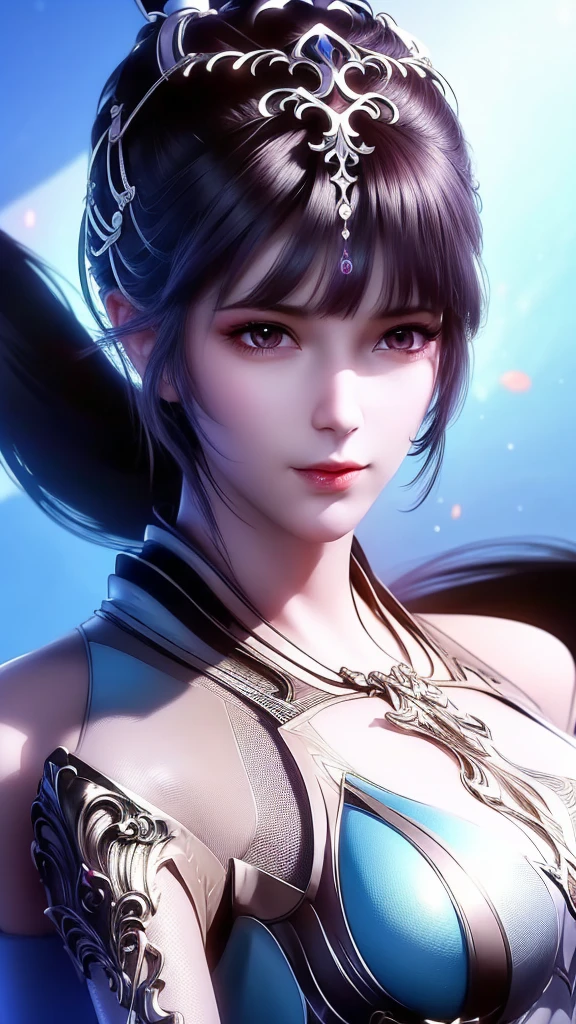 Close-up of a woman in a silver blue dress, Cheng Weipan Art Station, Xiuxian Technology Sense, detailed fantasy art, Stunning character art, Epic and beautiful character art, beautiful armor, Extremely detailed artistic sprouts, Detailed digital animation art, Art site Pixiv on Artgerm, Armor girl, Exquisite and intricate headdresses and jewelry