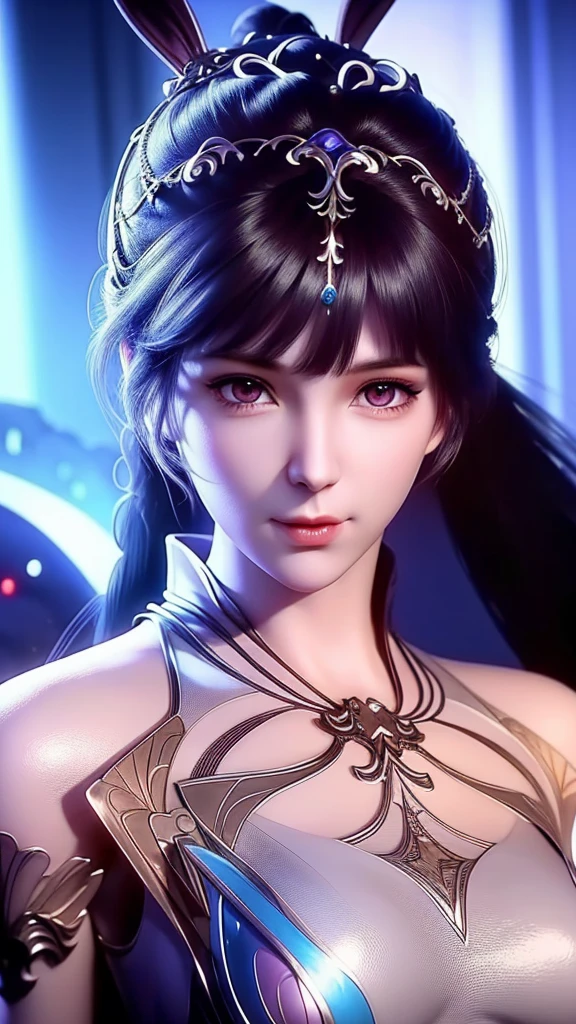 Close-up of a woman in a silver blue dress, Cheng Weipan Art Station, Xiuxian Technology Sense, detailed fantasy art, Stunning character art, Epic and beautiful character art, beautiful armor, Extremely detailed artistic sprouts, Detailed digital animation art, Art site Pixiv on Artgerm, Armor girl, Exquisite and intricate headdresses and jewelry