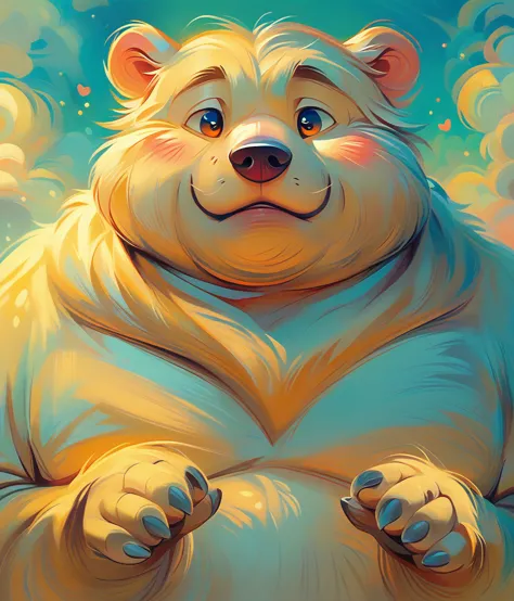 style of jeremiah ketner, (cute, fat, obese, anthro, male, polar bear), hires textures, highly detailed, intricate details, best...