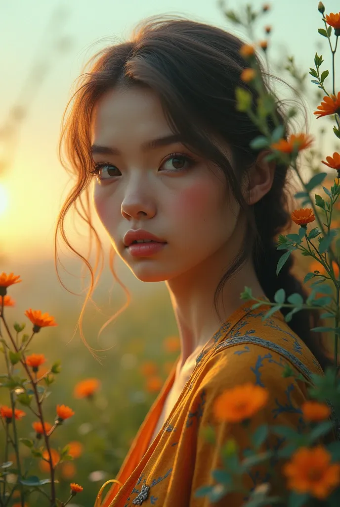 colorful gradient, nature, 1girl, animal rights activist, detailed face, beautiful eyes, detailed lips, long eyelashes, detailed hair, detailed clothing, dynamic pose, beautiful scenery, lush greenery, flowers, colorful sky, sun rays, vibrant colors, atmospheric lighting, cinematic, masterpiece, photorealistic, 8k, ultra-detailed