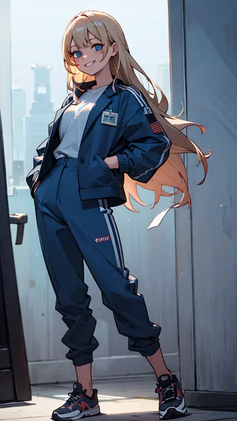 light hair,wicked smile,criminal,woman,sneakers,suit,comfortable clothing