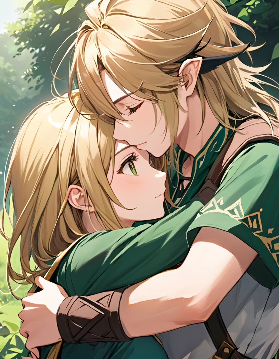 Young Link and a blonde girl embrace each other