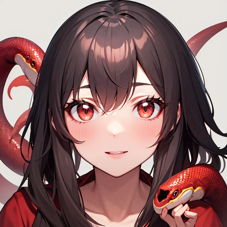 avatar，Face，Hongyi，Red snake，Oval face，big eyes，Snake pupil，Wearing hair，Long hair，Red clothes