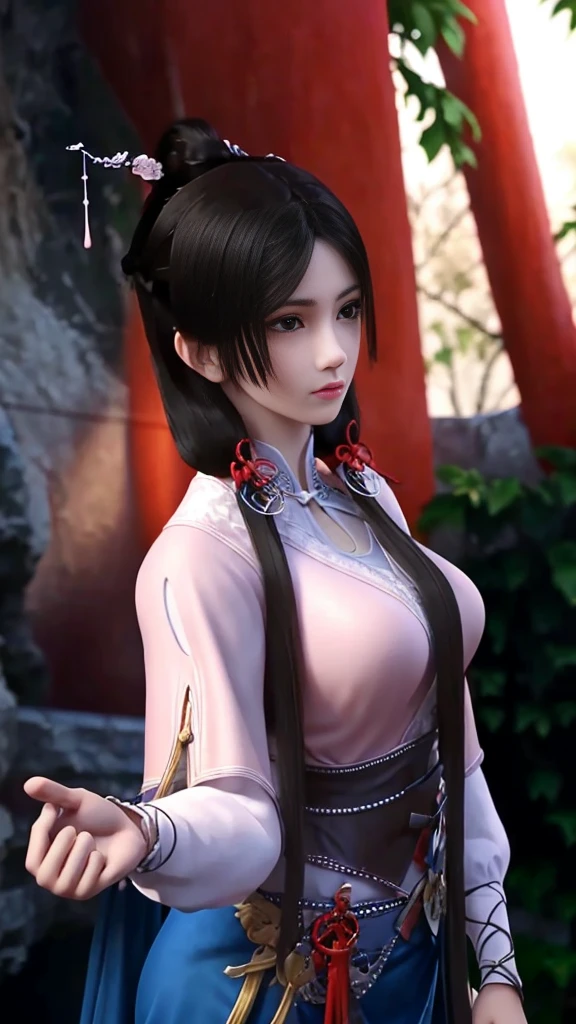 masterpiece,best quality,1girl, black_hair, breasts, china_dress, chinese_clothes, dress, hair_ornament,cowboy shot,dynamic pose, dynamic angle,  