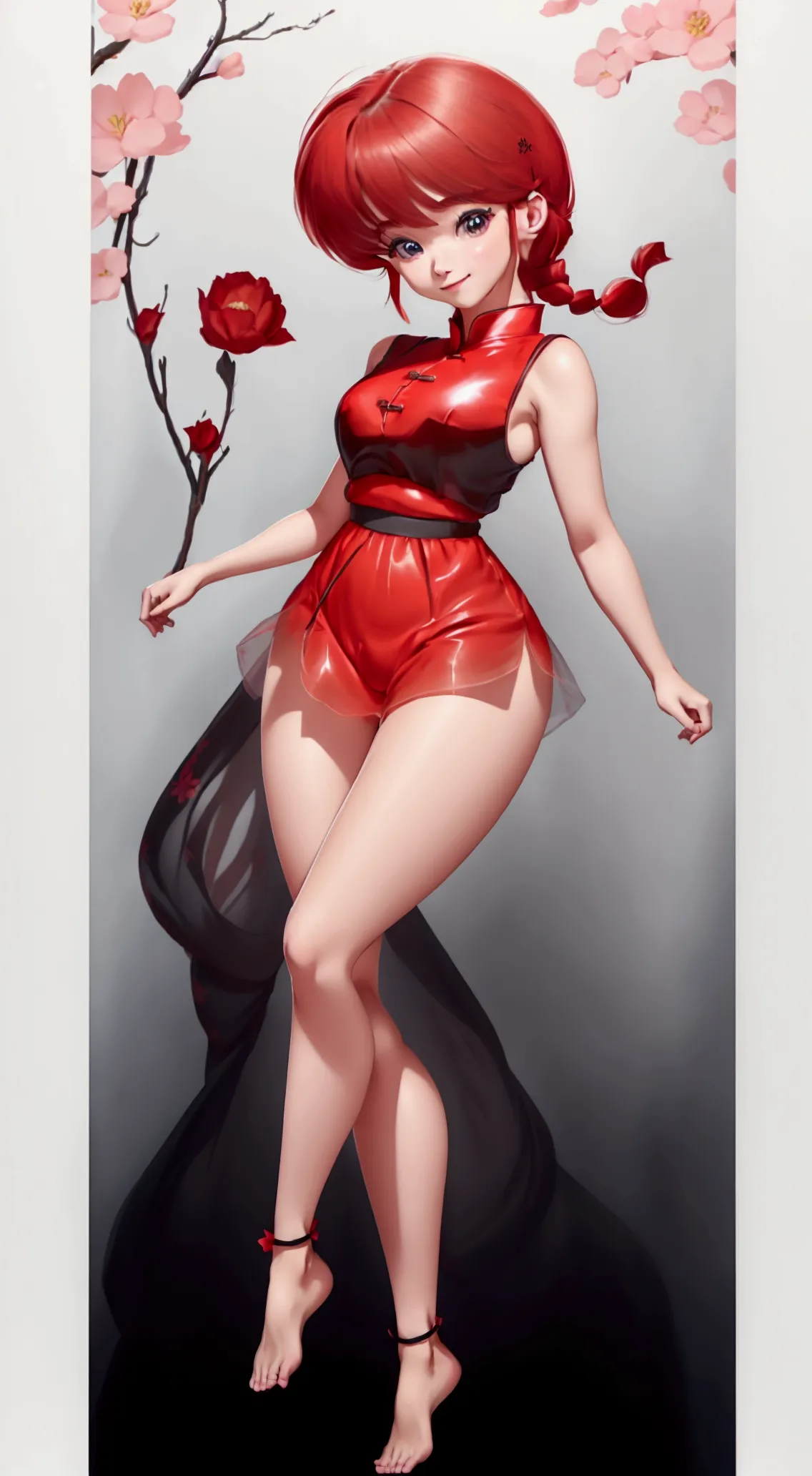 create female ranma(2)(2 people have the same proportion)(actual上下身衣服是:3.7 scale),color full-body photo,(female ranma avatar)，ha...