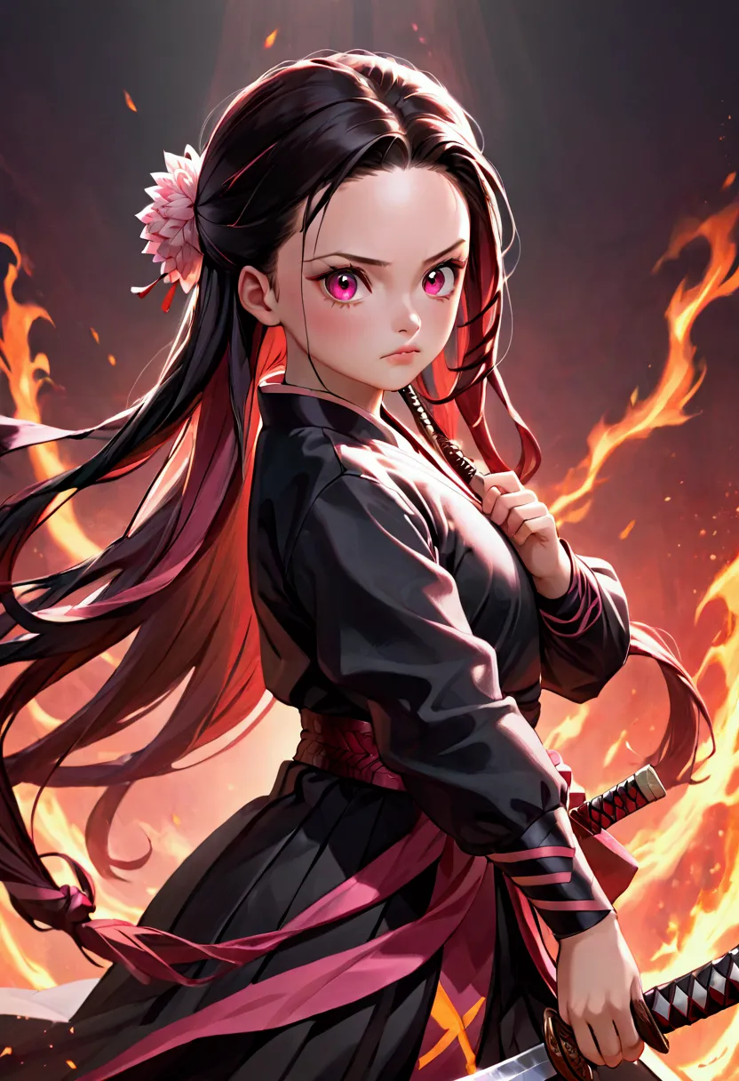 realistic demon slayer nezuko, 1girl, detailed face, beautiful detailed eyes, beautiful detailed lips, extremely detailed face, ...