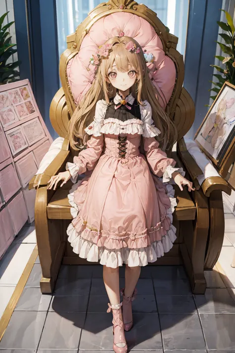 (Highest quality,4K,High resolution,masterpiece:1.2),Very detailed,Realistic:1.37,,、((Pink Dress)), Hyperrealistic photo of a girl in a majestic light pink and gold ball gown dress, Big beautiful dress, Lots of frills and rhinestones、Intricately voluminous ball gown (Highest quality, Tabletop, Art Station, Fantasy art:1.2), 美しいcute女の子, (Long blonde curly hair:1.1), (Intricate short gold skirt, Full Body Shot)、Anime Style、Storytelling、、Beautiful girl、とてもcute天使、Pink Gothic Dress、cute、Baby Face、smile、Long Skirt、,Black long boots、Highest quality, masterpiece, 最High resolution, artwork, super それにGet used to it, many Get used to it, Get used to it, それにGet used to it, woman, ,((Pink Victorian Voluminous Ball Gown Dress)),Long dress,A dress with lots of frills and ribbons..Wearing a tiara on her head,luxury,One person, Pink brown hair,Pink Eyes、Pink World,(A girl wearing a pink princess skirt),Pink Hair,pink bedroom layout,Pink Bed,Pink mosquito net,Pink furniture,Pink color palette,(zenTangle, Mandala, Tangle, enTangle:0.6),(Making Art),The most beautiful chaotic shapes,Beast Design,behind,Pink High Heels,Perfect hands,
