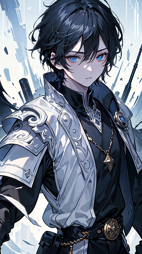 ((Best image quality)), ((masterpiece)), (((Highest quality))), ((Super detailed)), ((【An illustration)), Detailed description of the eyes, Detailed description of the face, Dynamic angles, 1 young man, Black Hair, Pale skin, Deep blue eyes, Very noticeable dark circles under the eyes, It&#39;s a pretty attractive feature、Not enough to fall in love, If you don&#39;t see it for a few days, you&#39;ll forget it.、A very ordinary face, Disheveled Hair, sleepy, Peasant clothing, A slightly dirty and worn beige cotton shirt, A dark brown sleeveless vest over this shirt, worn outライトブラウンのパンツ, worn out革のブーツ. In the middle of the village, Wooden house with thatched roof. Villagers, all、Wearing simple, worn clothes. Civilian service, worn out, A village in the middle of the countryside, Big green tree々, Farmer
