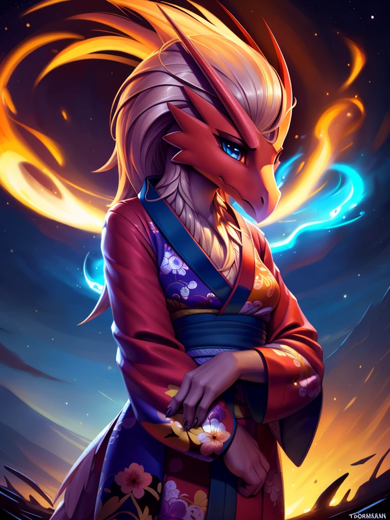 uploaded on e621, ((Blaziken)) by Pixelsketcher, by Bayard Wu, by Thomas Benjamin Kennington , by Einshelm, anthro, ((portrait, face focus, close-up)), BREAK, ((kimono:1.2)), wearing a kimono, long flowing kimono, red kimono, fire design on kimono, full body kimono)), (detailed Bonifasko lighting), (detailed feathers), (detailed fur), (female Blaziken), BREAK, ((long flowing hair)), ((facing viewer)), (cinematic lighting), ((detailed background)), ((upper body portrait view)), (((portrair view))), (half body shadow), [backlighting], [crepuscular ray], [detailed ambient light], [gray natural lighting], [ambient light on the belly], (higher wildlife feral detail), [sharp focus], (shaded), ((masterpiece), medium breasts, furry Blaziken, bird face, furry Fantasy Art, furry Art, Commission for High Res, anthro Art, POV furry Art,Sakimichan beautiful, masterpiece, best quality, detailed image, bright colors, detailed face, perfect lighting, perfect shadows, perfect eyes, girl focus, blue eyes, flawless face, face focus, long flowing kimono, bird girl, feathers, feathers woman, large long muzzle, colorful feathers, gaze at the viewer, half-closed eyes, 1girl, full body, (masterpiece:1.21), (best quality:1.2), (illustration:1.2), (cinematic lighting:1.3), detailed fur, balanced coloring, global illumination, ray tracing, good lighting, feathers, anthro, looking at viewer, (standing outside, in volcano, fire and snoke, woman looking at viewer, woman looking at camera, fire in open hands, in a fighting pose, wearing red kimono, close-up photo