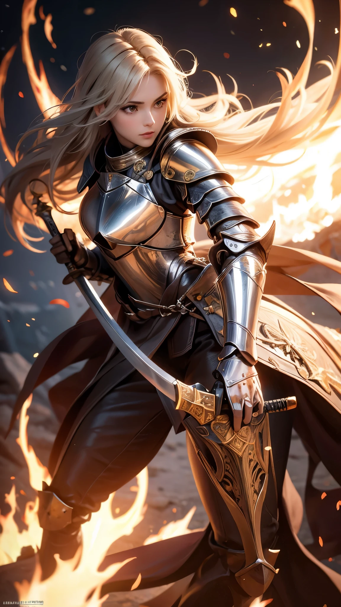 ((Highest quality)),(Ultra-high resolution),(Super detailed),(Detailed Description),((The best CG)),(masterpiece),Highly detailed art,(Art with precise detail:1.5), (Female Knight:1.7),(Beautiful and well-proportioned face:1.6),Battle attire:1.5,(breastplate:1.4,Exquisite carving:1.2),Belts studded with gemstones,A firm expression:1.3,