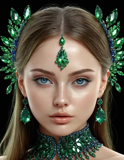 an exotic woman with deep blue eyes, green emeralds, stunning digital art, complicated digital art, 3 d digital art, 3d digital ...