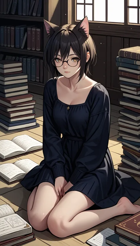 (zpdxl2), (ponyxlv6_scores), source_anime, expressiveh, break 
anime girl sitting on the floor with a cat and a book, makoto shi...