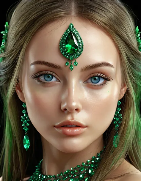 an exotic woman with deep blue eyes, green emeralds, stunning digital art, complicated digital art, 3 d digital art, 3d digital ...